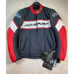 AGV Sport Pilot Vented Leather Motorcycle Jacket Size 46 Black Red Armored NWT